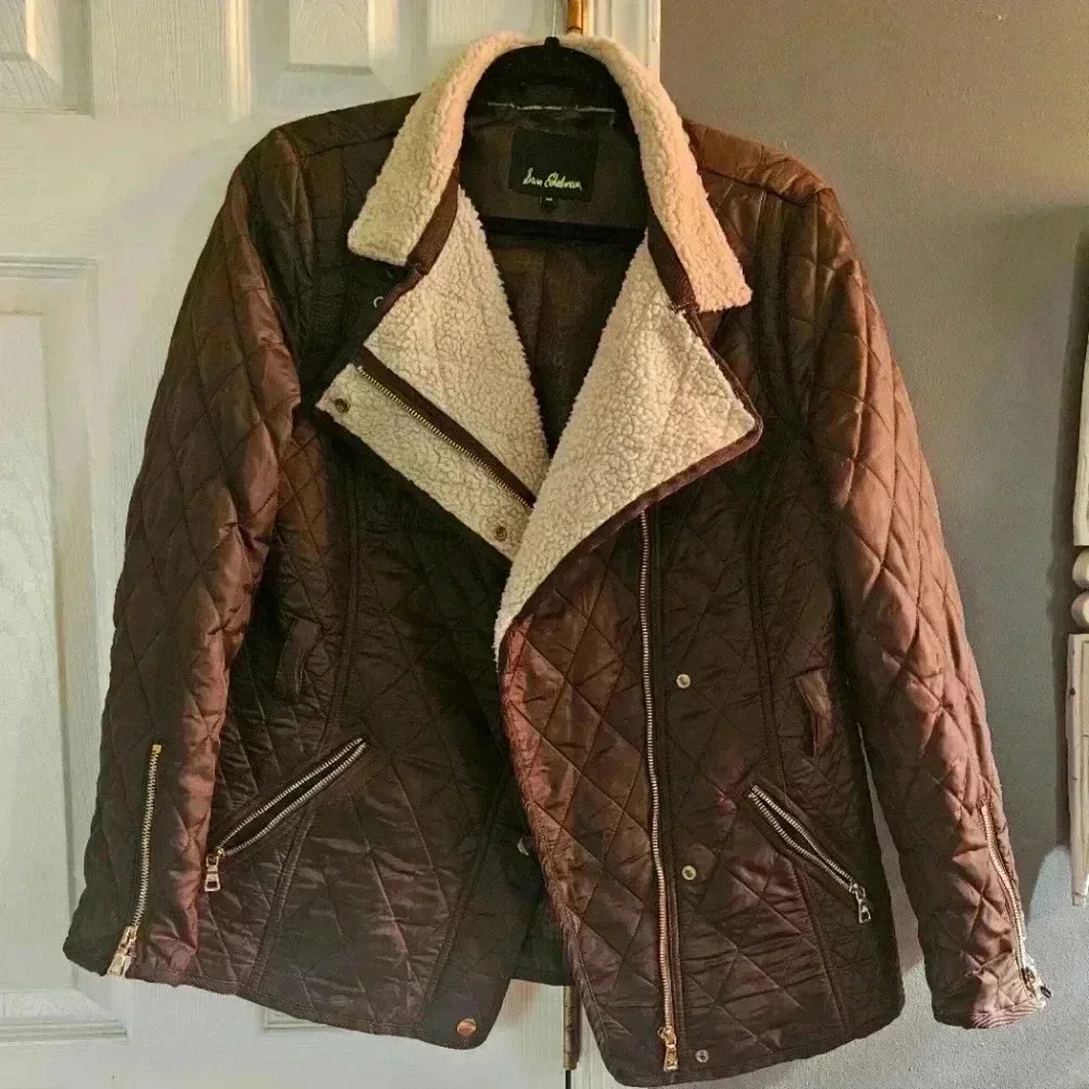 Sam Edelman Quilted Shearling Trim Zip Up Coat Women (M)